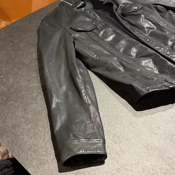 Men's All Saints Black Leather Shirt Jacket XXL - Picture 3 of 10